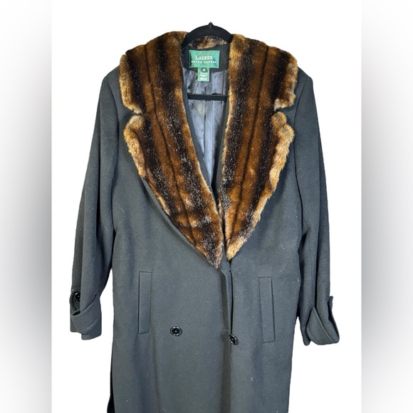 Vintage Ralph Lauren Wool Blend Long Coat with Faux Fur Collar | Cashmere Trim | - Picture 1 of 7